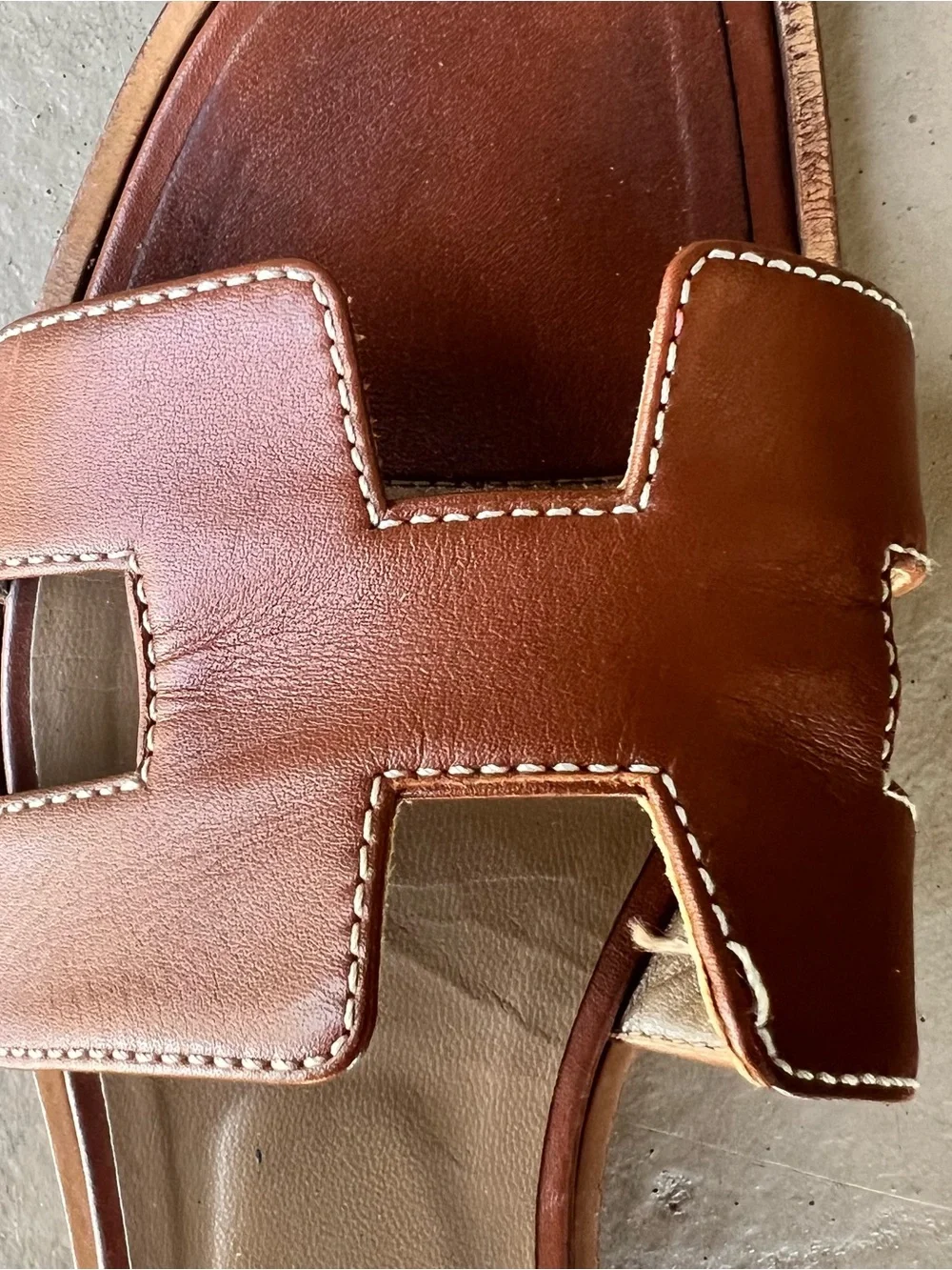 Hermes Brown Leather H-Cut Slide Sandals